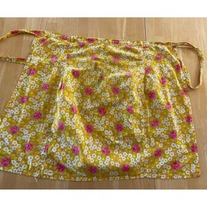 Vintage  - FLORAL Green Yellow Flower Power Half Apron Farmhouse Cottage Retro